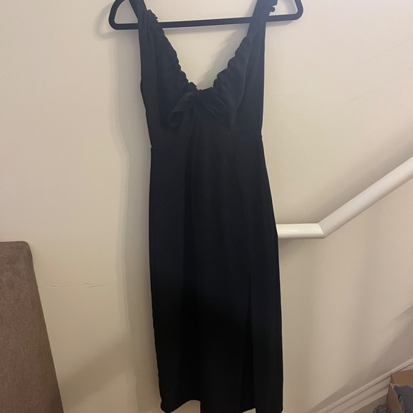 Abercrombie & Fitch | Matte Black Satin Midi Slip Dress | Size XS - Picture 5 of 7